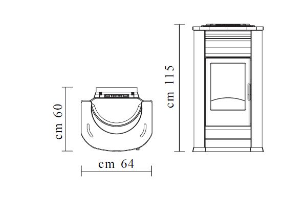Pellets-Heizofen Wasserführend Mimi max. 14 kw - Technische Zeichnung