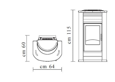 Pellets-Heizofen Wasserführend Mimi max. 14 kw - Technische Zeichnung