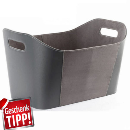 Holzkorb Kaminholzkorb Leder Look grau TermaTech