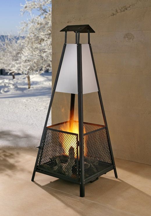 Terrassekamin Helena Kamino-Trend schwarz m. Edelstahl