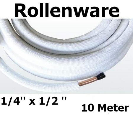 Kaeltemittelleitung isoliert Klimarohr Doppelrohr 10 Meter Rolle 1/4 1/2 Zoll | mit Text | gebördelt | www.klimaworld.com