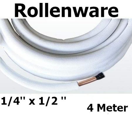 Kaeltemittelleitung isoliertes Kupferrohr 4 Meter Rolle | 1/4 x 1/2'' | mit Text | www.klimaworld.com