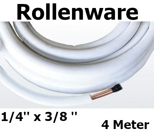 Kaeltemittelleitung isoliertes Kupferrohr 4 Meter Rolle | 1/4 x 3/8'' | mit Text | gebördelt | www.klimaworld.com