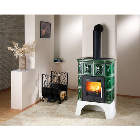 Holzofen, Kachelofen Haas+Sohn Treviso II 339.15 Kacheln grün 8,2kW 