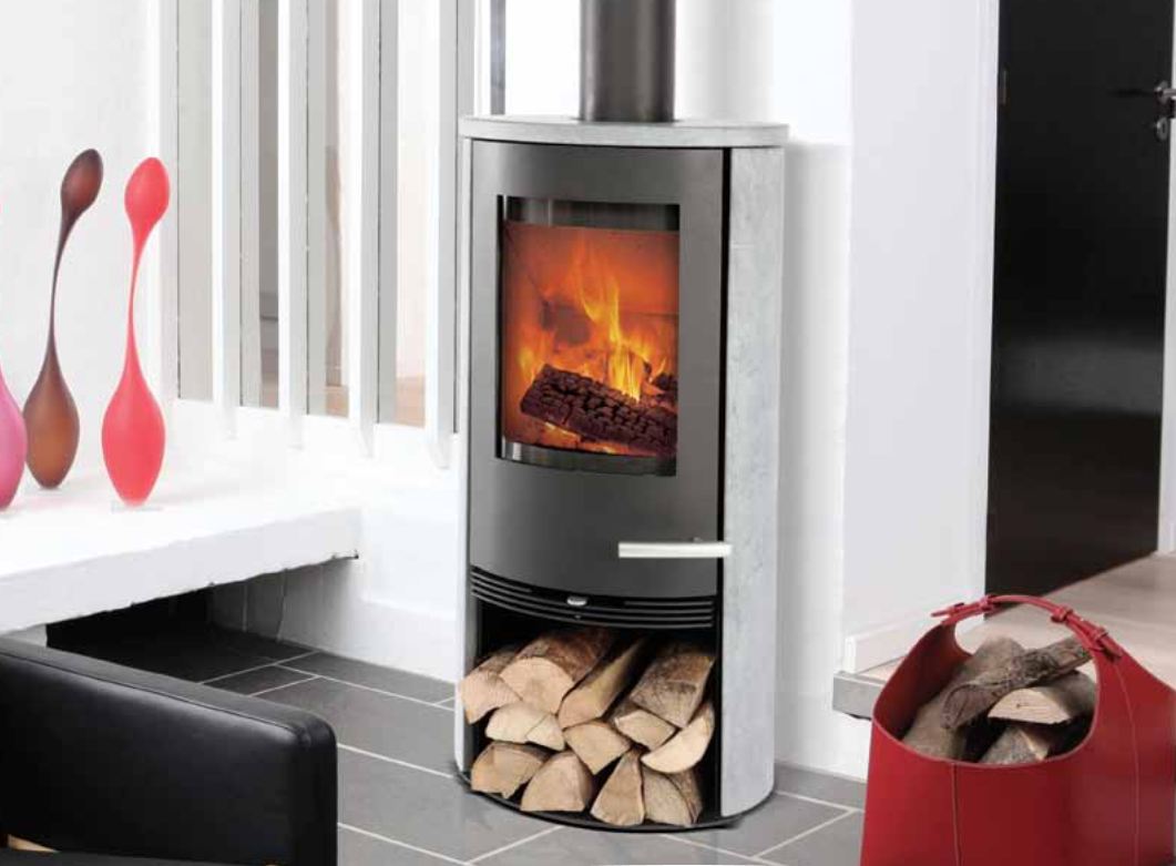 Kaminofen Thermatech TT20RS runde Seiten Speckstein grau 5 kW Holzkaminofen