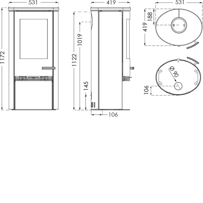 TermaTech | Kaminofen | 5,6kW ➔ Technische Zeichnung