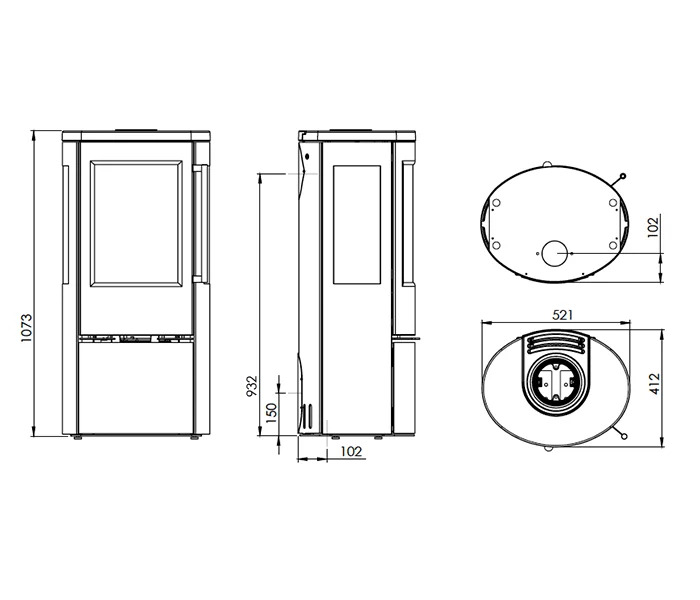TermaTech | Kaminofen | 5,6kW ➔ Technische Zeichnung