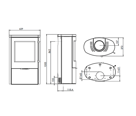 TermaTech | Kaminofen | 5,6kW ➔ Technische Zeichnung