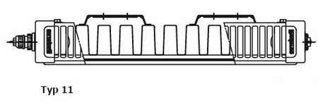 Skizzierte Abbildung des Heizkoerper Typ 11 mit wasserfuehrenden Heizplatte und Konvektorblech | klimaworld.com