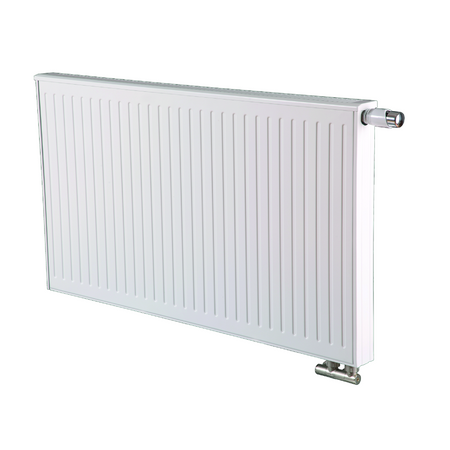 HM Heizkoeper | Universalheizkoerper GALANT VK plus Profil | Typ 20 | schraeg mit Thermostat und Anschlussverschraubung abgebildet | www.klimaworld.com