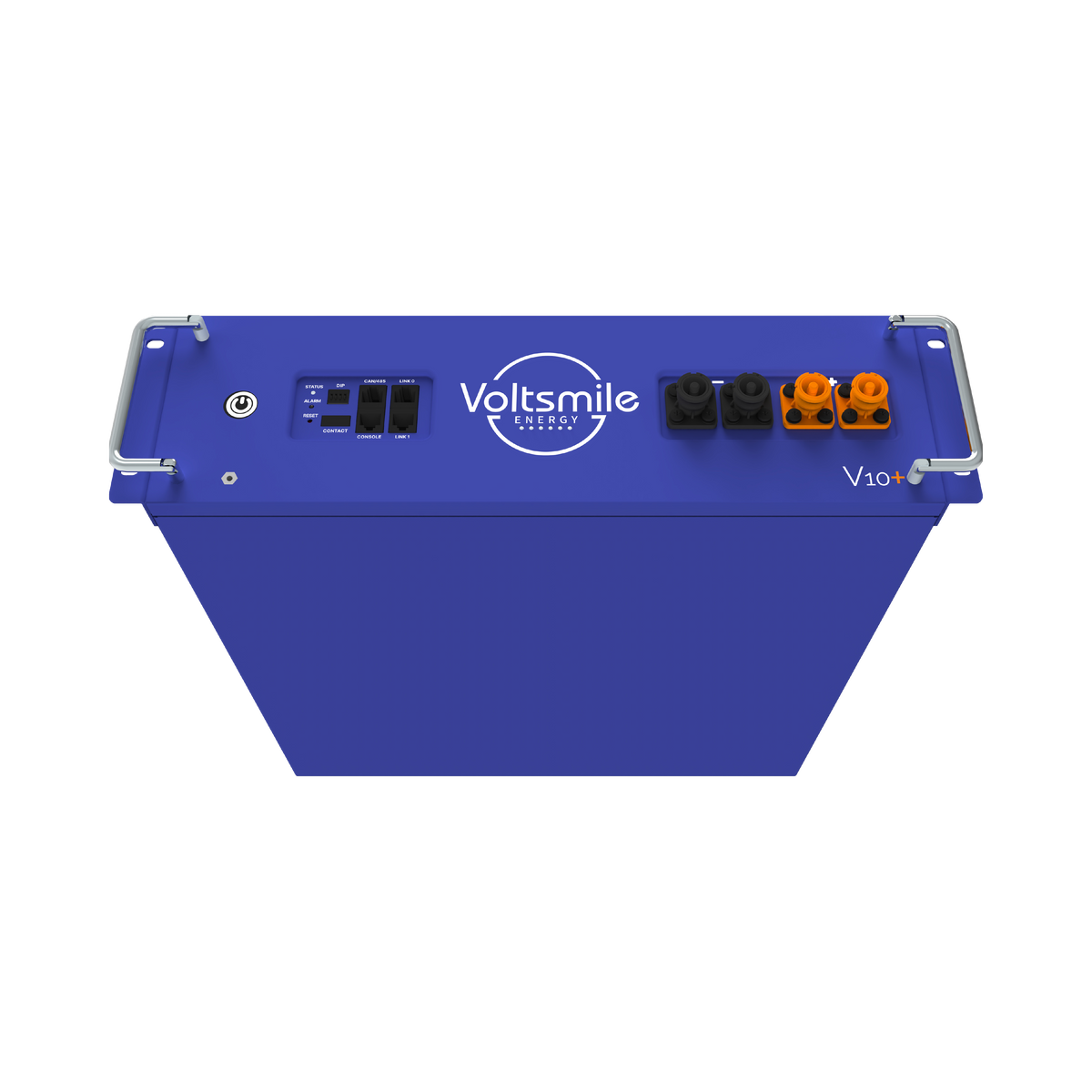 blaue Voltsmile Batterie V10+, Ansicht von unten, mit Anschluessen | Klimaword.com