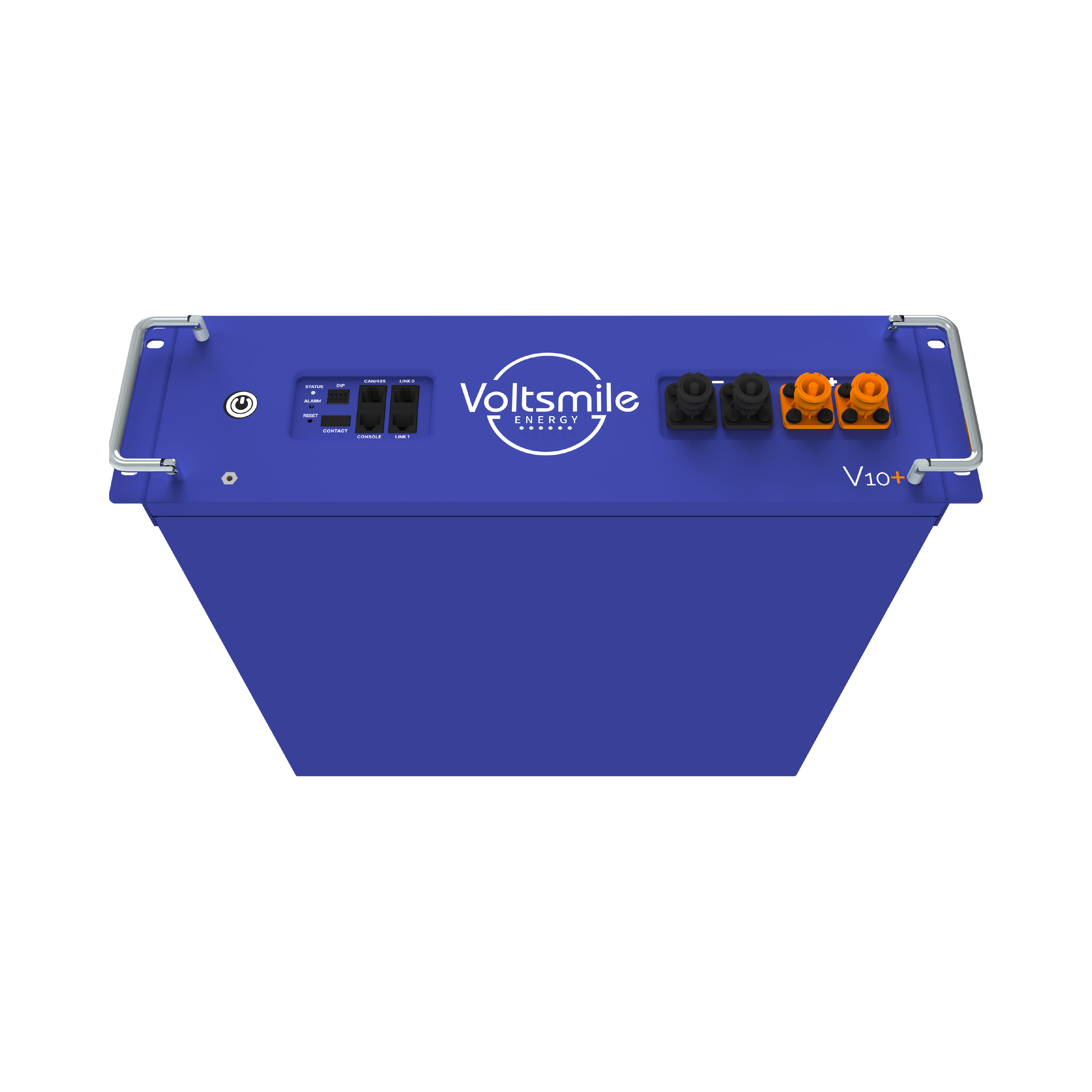 blaue Voltsmile Batterie V10+, Ansicht von unten, mit Anschluessen | Klimaword.com