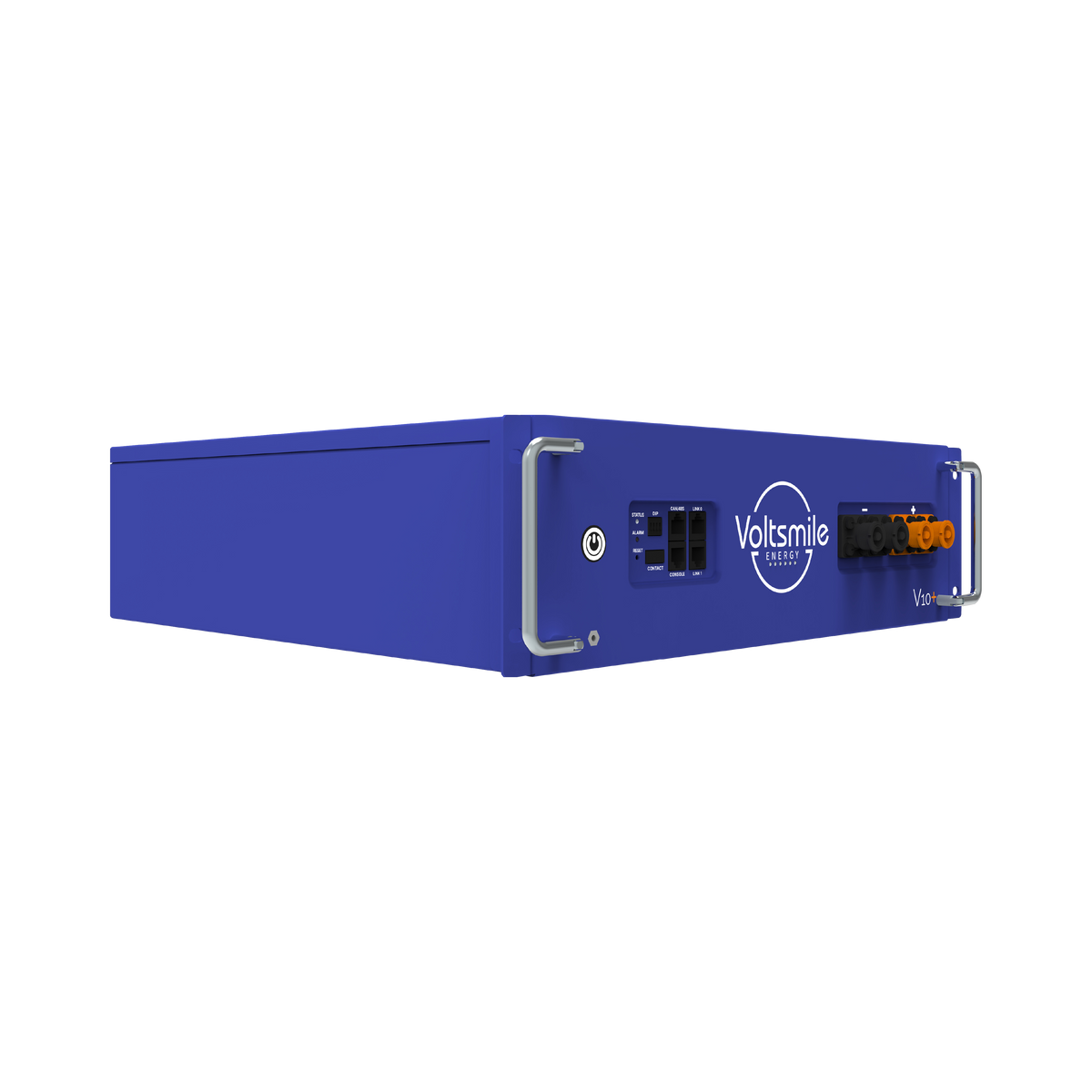 blaue Voltsmile Batterie V10+, Ansicht links, mit Anschluessen | Klimaword.com