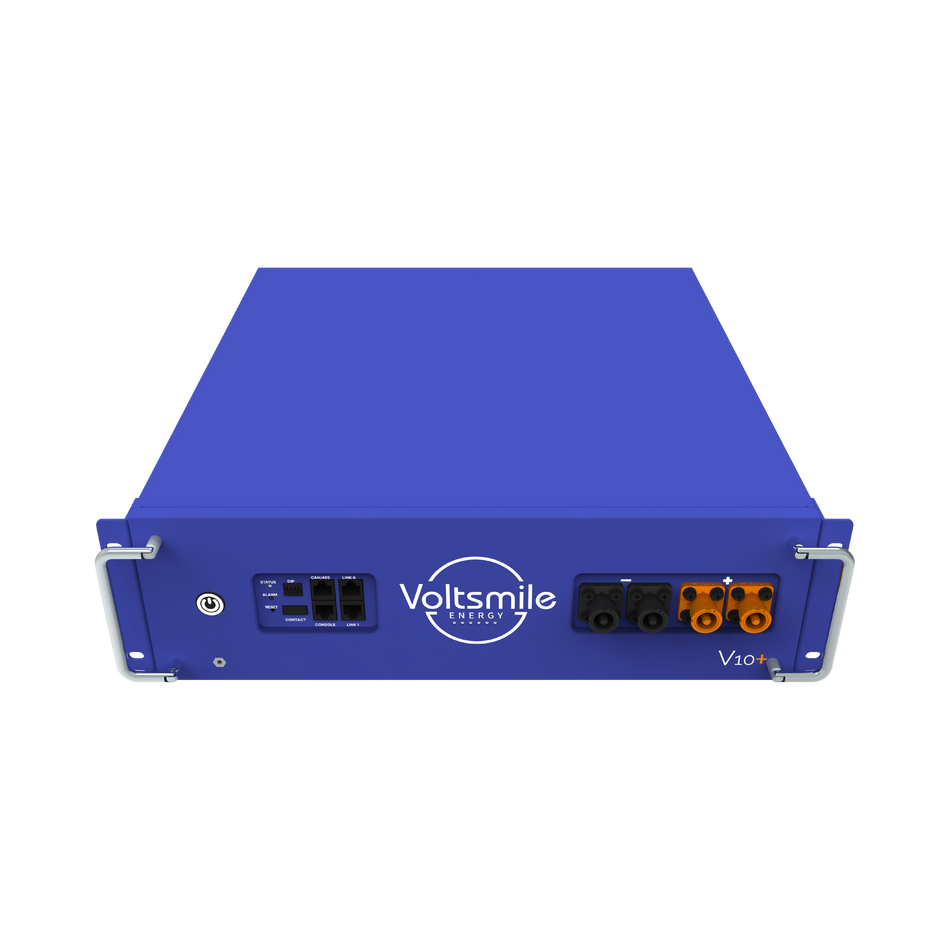 blaue Voltsmile Batterie V10+ Draufsicht mit Anschluessen | Klimaword.com