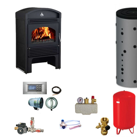 EuroTeplo wasserführender Kaminofen | Valencia - Set | 18 kW | schwarz