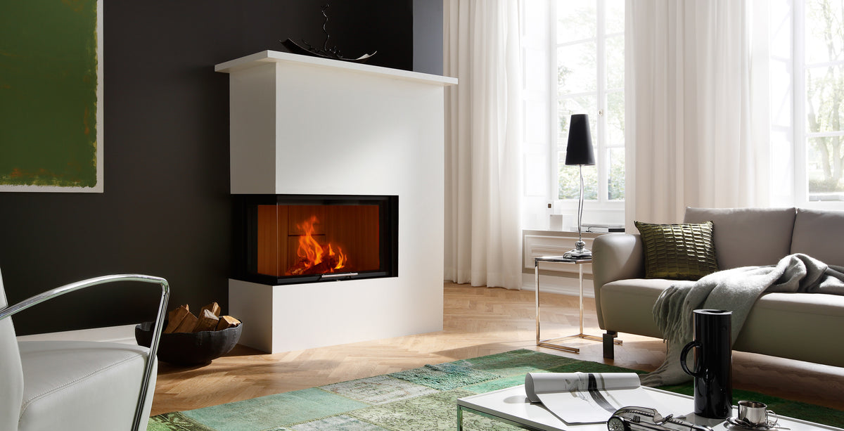 Spartherm Kamineinsatz Brennzelle Varia 2Lh-80h-4S Linear 4s, Eckscheibe Beispieleinbau