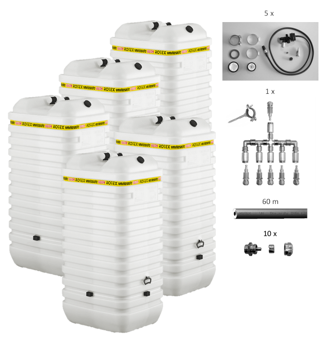 Rotex Heizöltank variosafe Set - 5x1000 L Tank mit watersafe | WSF1005 ➔ Klimaworld.com