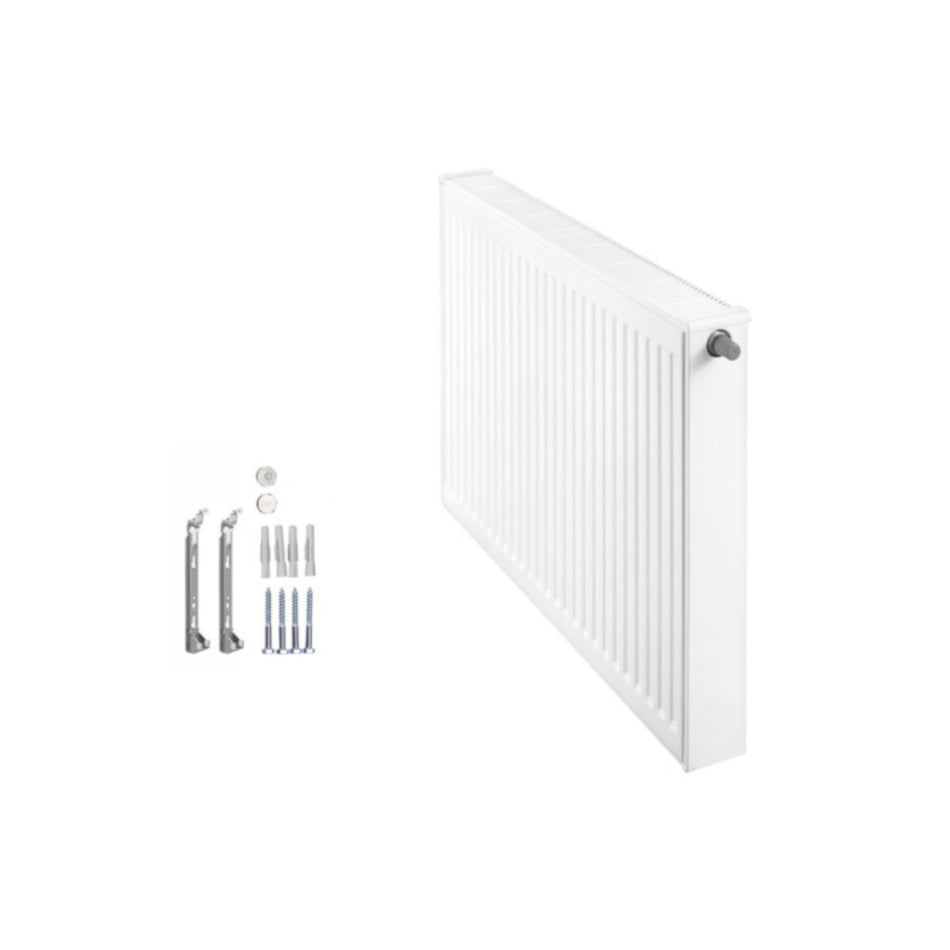 Profilierter Ventilkompaktheizkoerper Logatrend in Weiss mit integriertem Ventil, Montagematerial und Stopfen | klimaworld.com