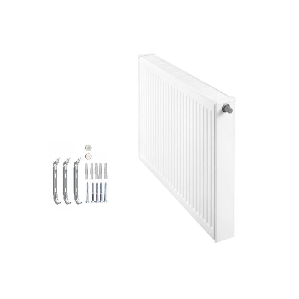 Profilierter Ventilkompaktheizkoerper Logatrend in Weiss mit integriertem Ventil, Montagematerial und Stopfen | klimaworld.com