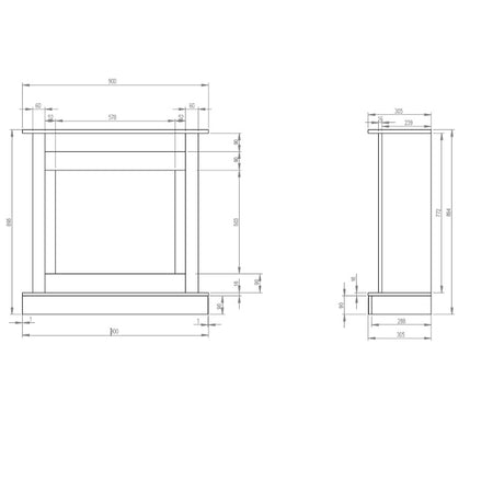 Aflamo Elektrokamin Vigo Eiche, Masszeichnung | klimaworld.com