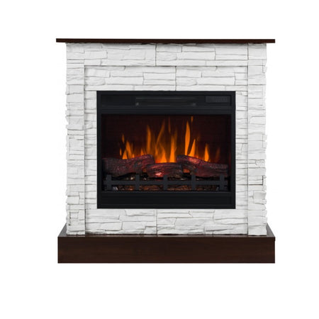 Aflamo LED Standkamin | Vigo Stone 3D weiss/walnuss