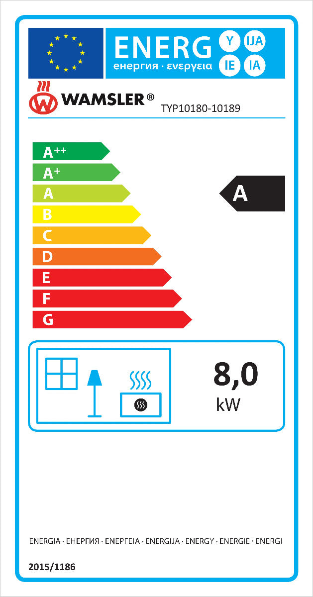 Wamsler Kaminofen Orpheus mit Warmhaltefach gussgrau Energielabel | Klimaworld.com