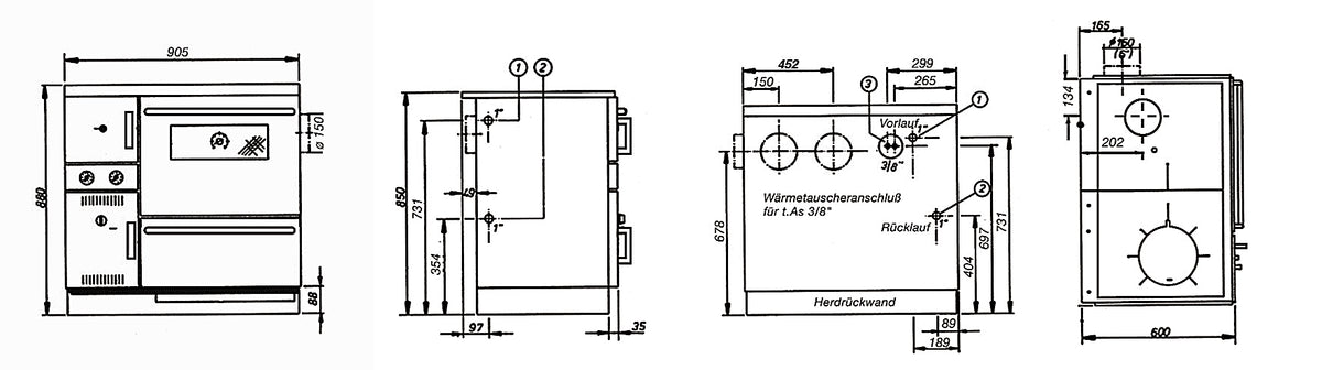 Wamsler wasserführender Küchenofen K 148 CL Maße| Klimaworld.com
