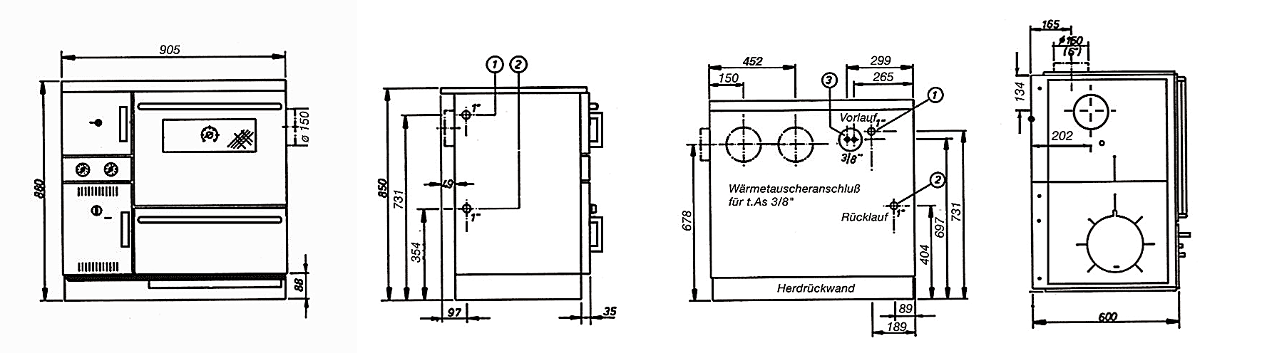 Wamsler wasserführender Küchenofen K 148 Maße| Klimaworld.com
