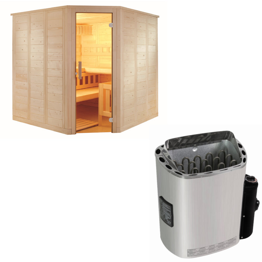 Sentiotec Sauna Set Wellfun Corner mit Saunaofen Scandia Next inkl. Steuerung | klimaworld.com