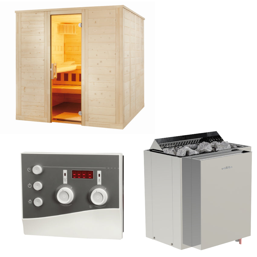 Sentiotec Sauna Set Wellfun Large mit Saunaofen Viking Combi und Steuerung K3-Next | klimaworld.com