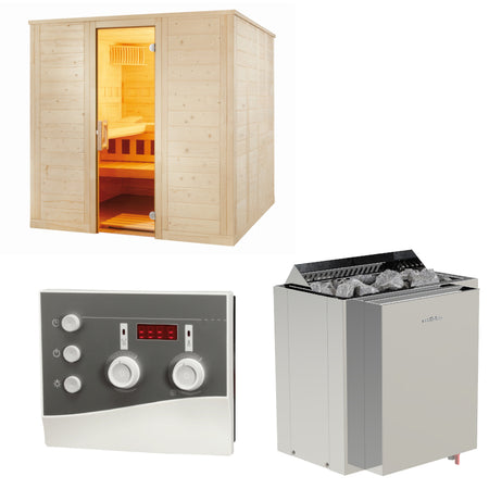 Sentiotec Sauna Set Wellfun Large mit Saunaofen Viking Combi und Steuerung K3-Next | klimaworld.com
