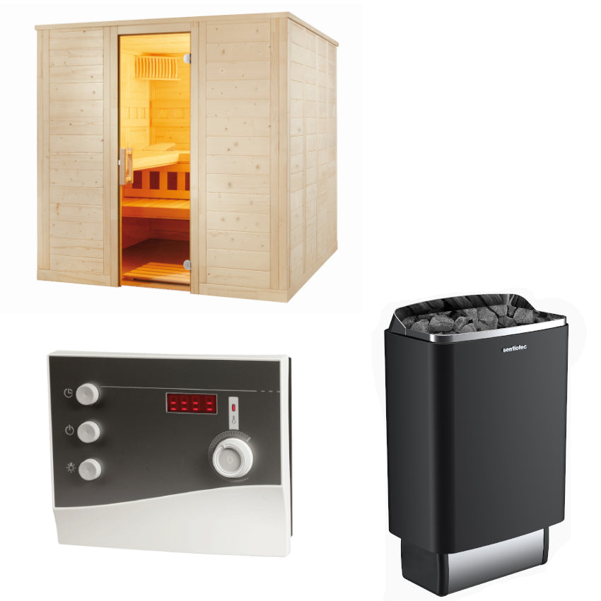 Sentiotec Sauna Set Wellfun Large mit Saunaofen 100 E und Steuerung K2-Next | klimaworld.com