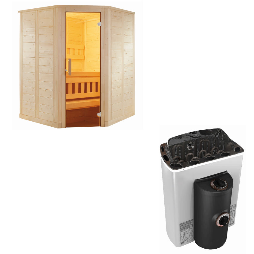 Sentiotec Sauna Set Wellfun Mini mit Saunaofen Mini Corner inkl. Steuerung | klimaworld.com