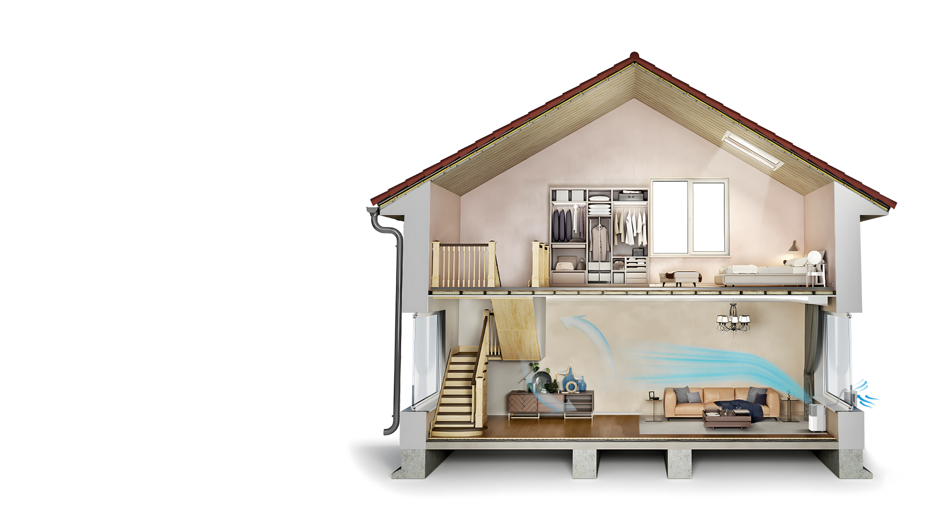 Midea PortaSplit | Gebäudeansicht mit Luftströmung 2 | Klimaworld.com