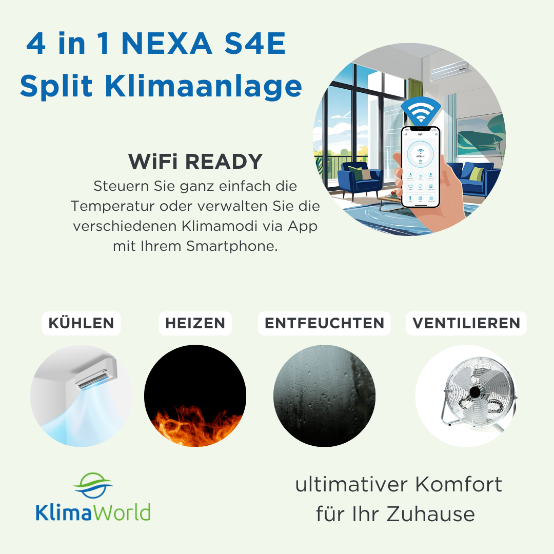 Split-Klimaanlage NEXA S4E - Werbebanner WiFi| klimaworld.com