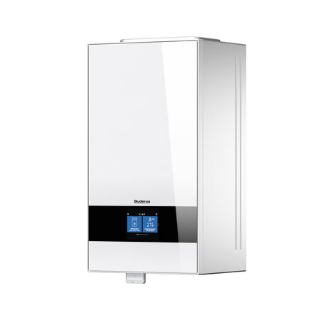 Buderus wandhängende Wärmepumpen-Inneneinheit Logatherm WLW186i-12 E W in Titanium Weiß | seitliche Position nach links | Klimaworld.com