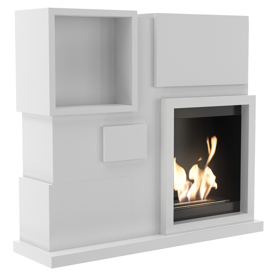 Kratki Biokamin July + Verkleidung mit Fach | weiß | JULY/TUV 